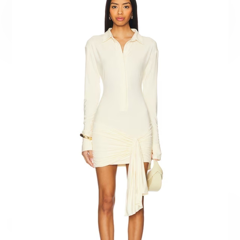 Lioness Soho Mini Dress Cream Button-Up knit mini sash Revolve S